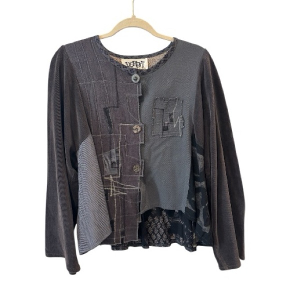 Donna Jessica Size 2 Medium Lagenlook Art-To-Wear Patchwork Jacket Cardigan